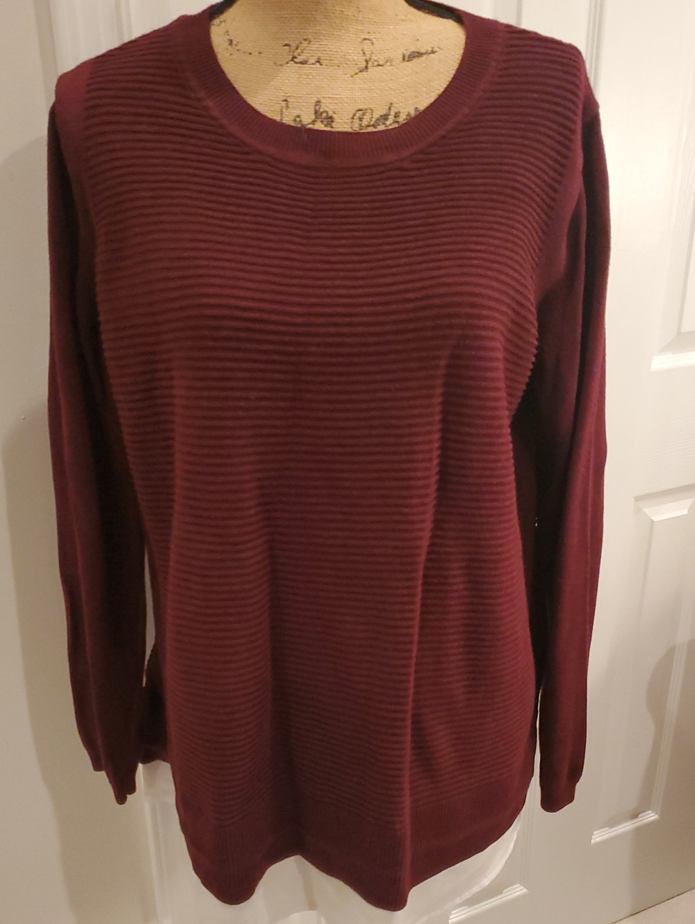 Hillary Radley Ribbed Long Sleeve Sweater in Burgundy Size XXL